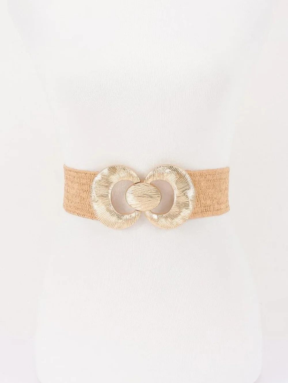 Faux Straw Big Metal Buckle Elastic Plus Size Belt